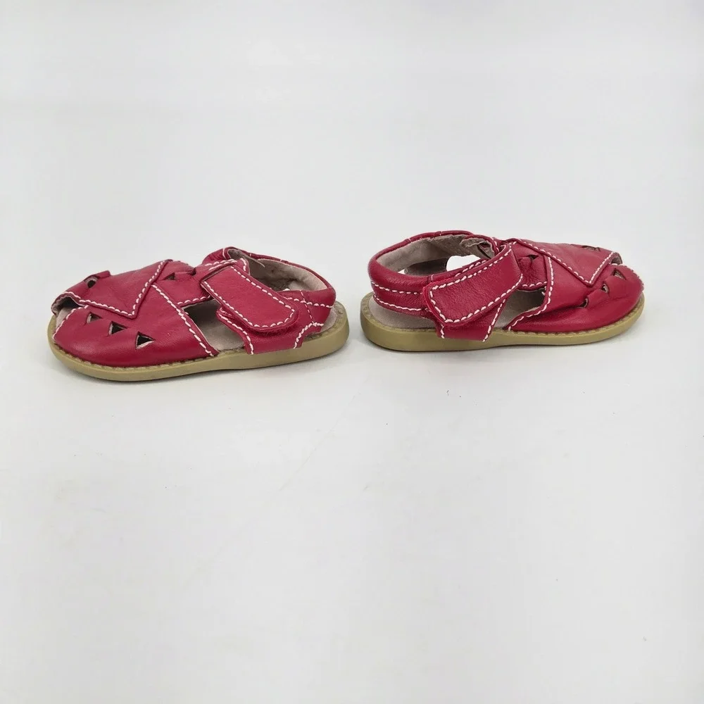 Livie & Luca Red Leather Triangle Cutout Closed Toe Fisherman Sandals Toddler 4